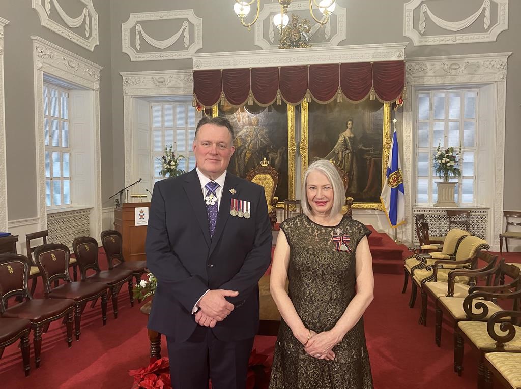 Mike and Darlene Savage are shown at the Nova Scotia Legislature following his installation as the province’s 34th lieutenant-governor, on Friday, Dec. 13, 2024. Lt.-Gov. Savage has released the names of five new appointees to the Order of Nova Scotia for 2024. THE CANADIAN PRESS/Keith Doucette.
