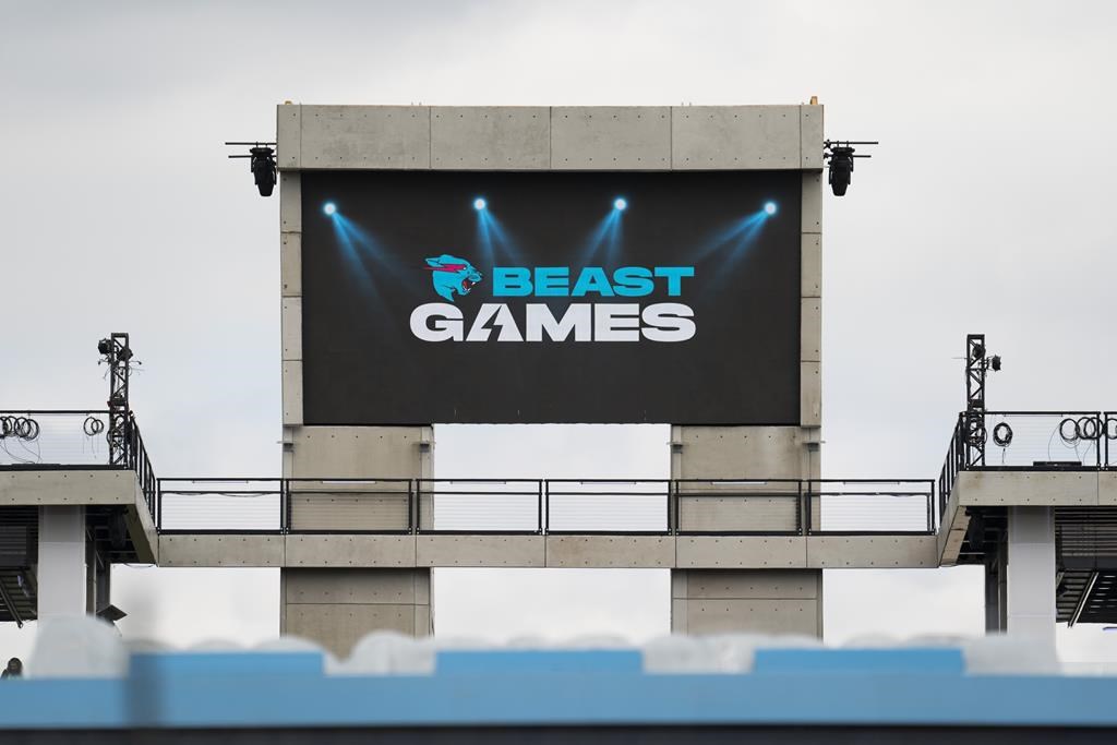The construction of the set for reality show Beast Games, by YouTuber MrBeast and Amazon MGM Studios is shown in Toronto.