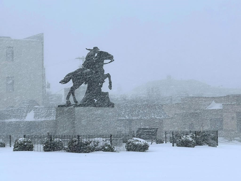 Snow falls in St. Joseph, Mo., Sunday, Jan. 5, 2025.