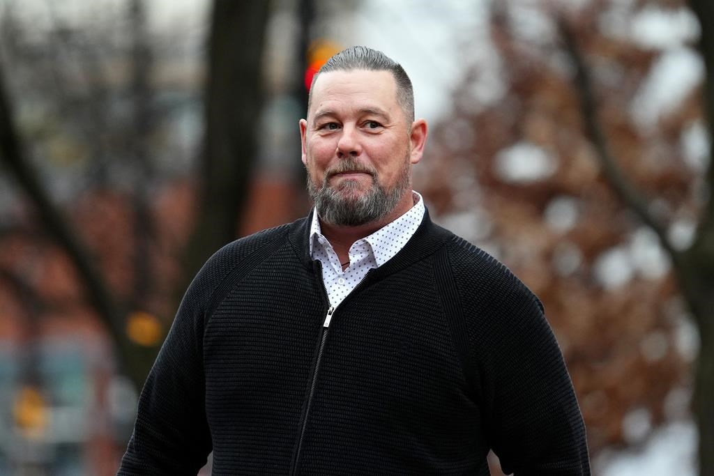 Freedom Convoy organizer Pat King returns to court following a break in Ottawa on Friday, Nov. 22, 2024. 