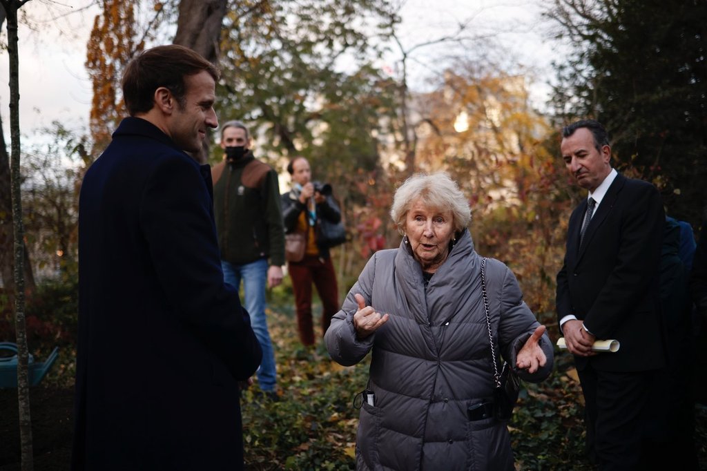 French President Emmanuel Macron, left, listens to Canadian novelist Antonine Maillet, before an awards ceremony at the Elysée Palace in Paris, Wednesday, Nov. 24 , 2021. Maillet was awarded with the Legion of Honor. Maillet — novelist, playwright, and proud Acadian — has died at the age of 95. THE CANADIAN PRESS/AP-Yoan Valat/Pool Photo via AP.