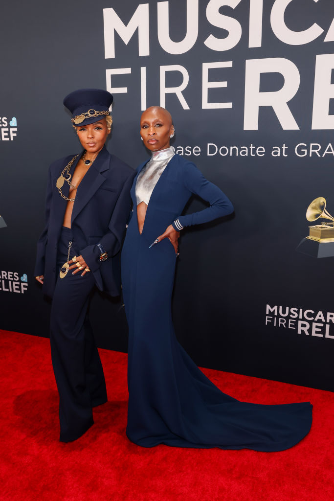 Janelle Monáe and Cynthia Erivo attend the 67th Annual GRAMMY Awards on February 02, 2025 in Los Angeles, California.
