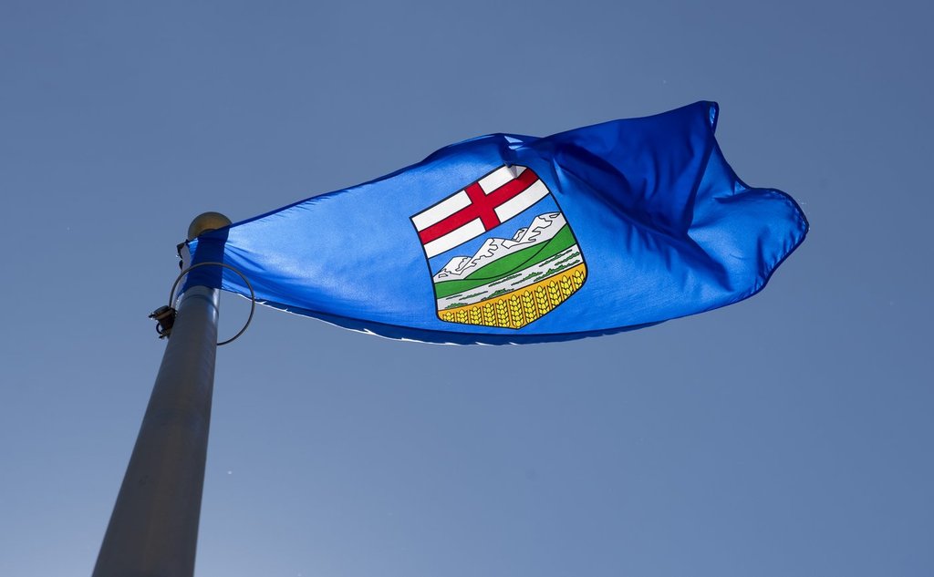 Alberta's provincial flag flies on a flag pole in Ottawa, Monday July 6, 2020.