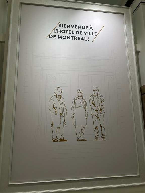 The poster is shown at Montreal City Hall, Monday, Oct. 28, 2024.