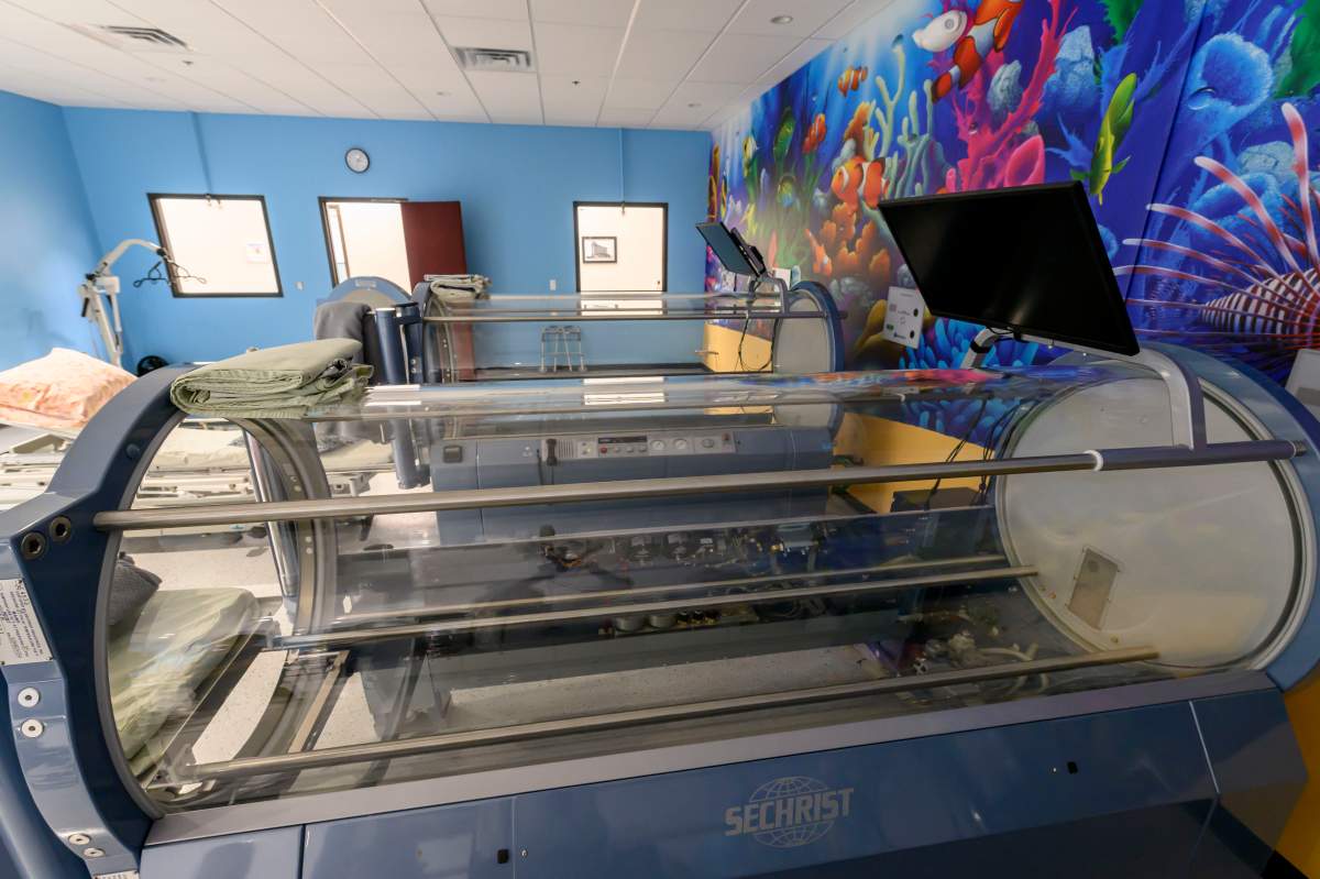 FILE - A hyperbaric chamber at the Oxford Center in Brighton, Mich., is shown Feb. 8, 2024.