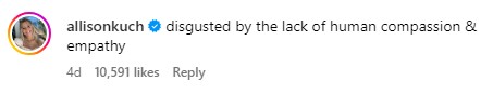 A screenshot of Allison Kutch's comment on Happiest Baby's Instagram post.