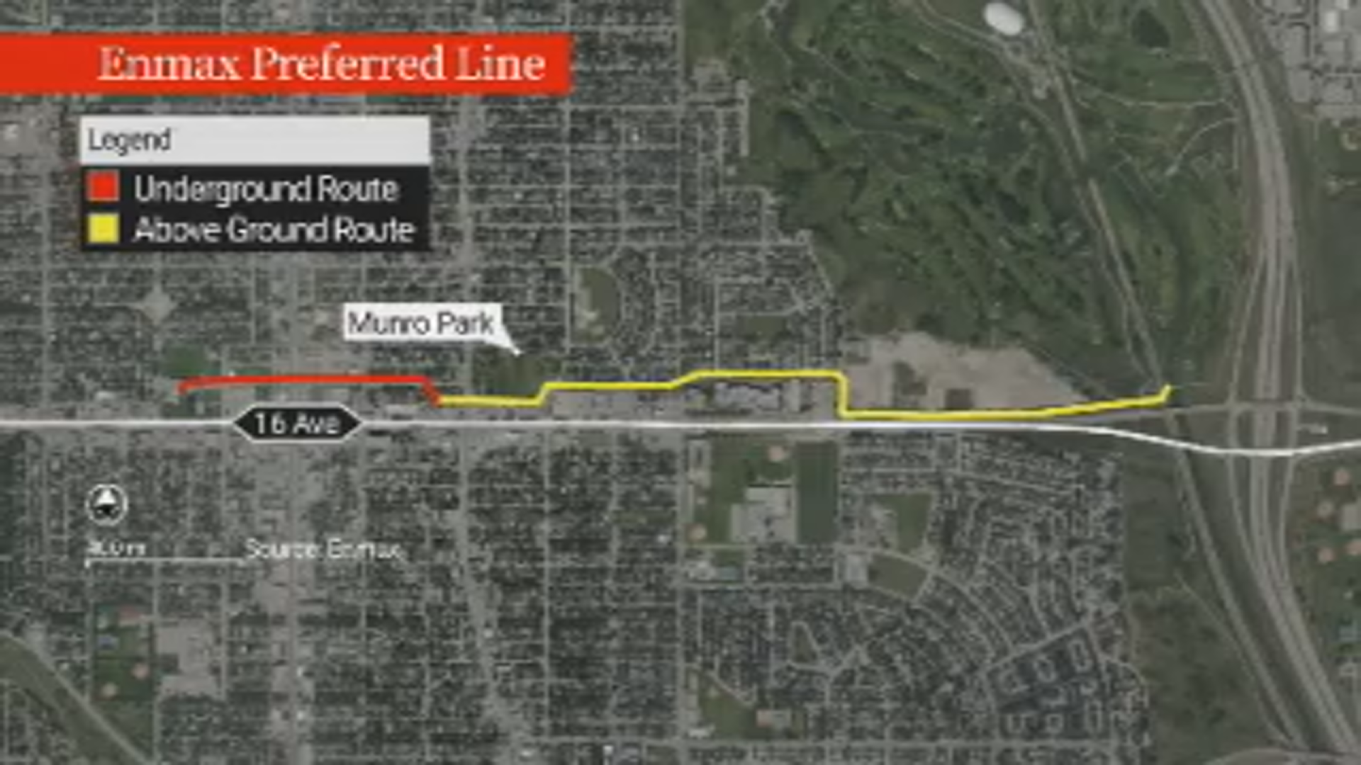 Enmax’s preferred overhead transmission line through Winston Heights-Mountview.