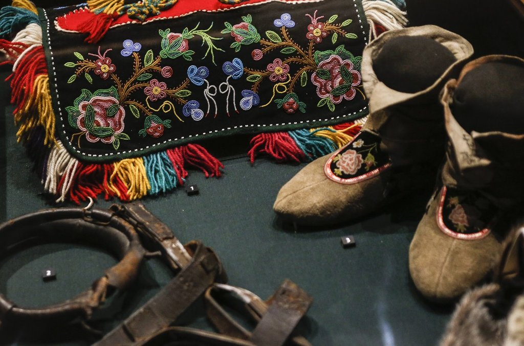Artifacts displayed in the Hudson’s Bay Company (HBC) Gallery at the Manitoba Museum in Winnipeg, Thursday, April 17, 2025. In 1994 the HBC collection of over 10,000 objects was gifted to Canada and the Manitoba Museum became its home.