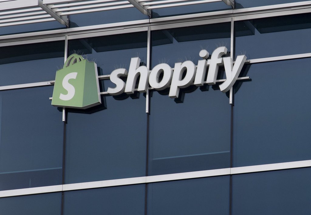 A sign is seen outside the Shopify headquarters in Ottawa, Tuesday September 1, 2020.