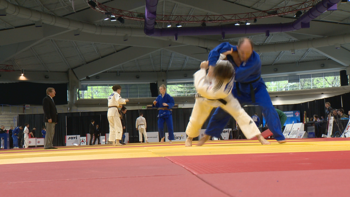 Judoka compete during the National Judo Championships.