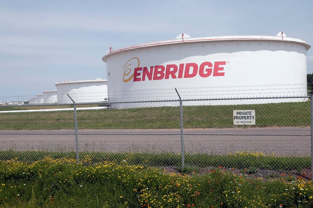 Enbridge oil storage tanks located at the company's terminal in Superior, Wis.