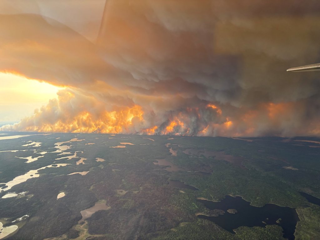 A wildfire in the Flin Flon, Man., area is shown in a government handout photo on Tuesday, May 27, 2025.