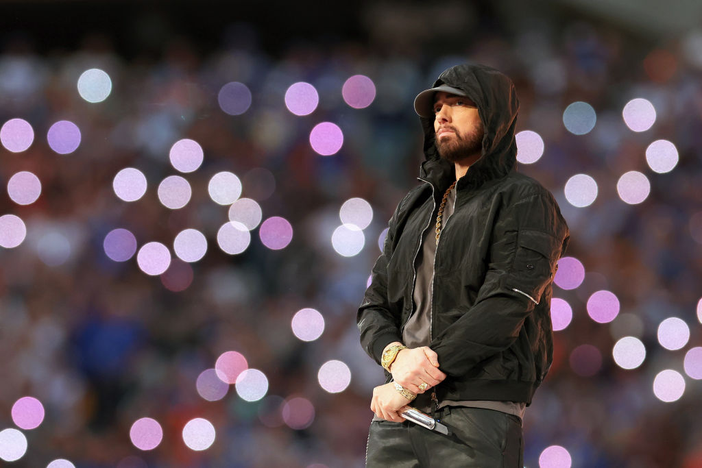 Eminem performs during the Pepsi Super Bowl LVI Halftime Show at SoFi Stadium on February 13, 2022 in Inglewood, California.