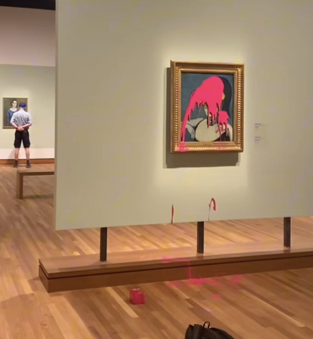 A climate activist group says one of its members defaced a Pablo Picasso painting with pink paint at a Montreal museum Thursday morning in a protest action.