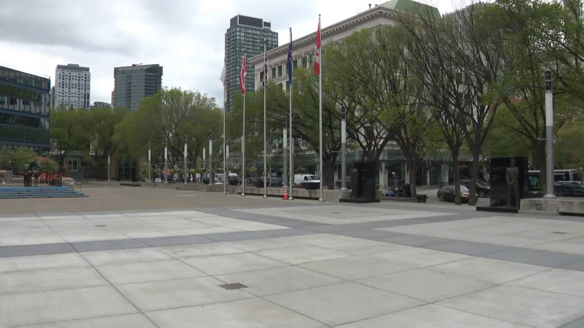 The municipal plaza. in front of Calgary city hall, is one of three designated protest zones for the G7 summit.