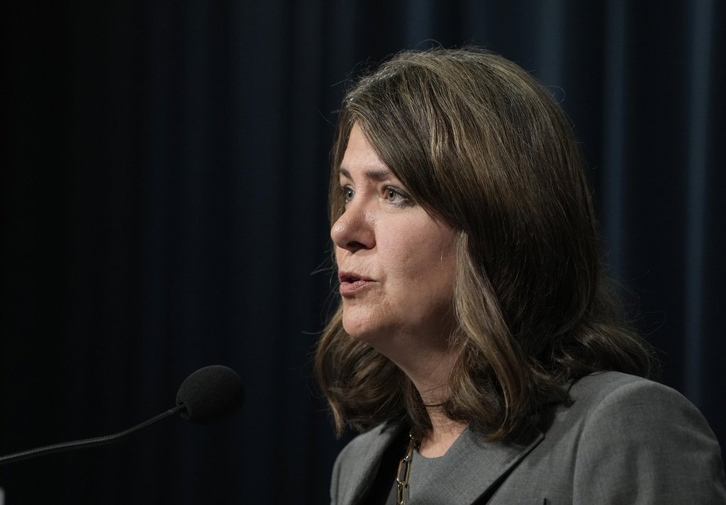 Alberta Premier Danielle Smith speaks during a news conference in Calgary on Friday, October 13, 2024. 