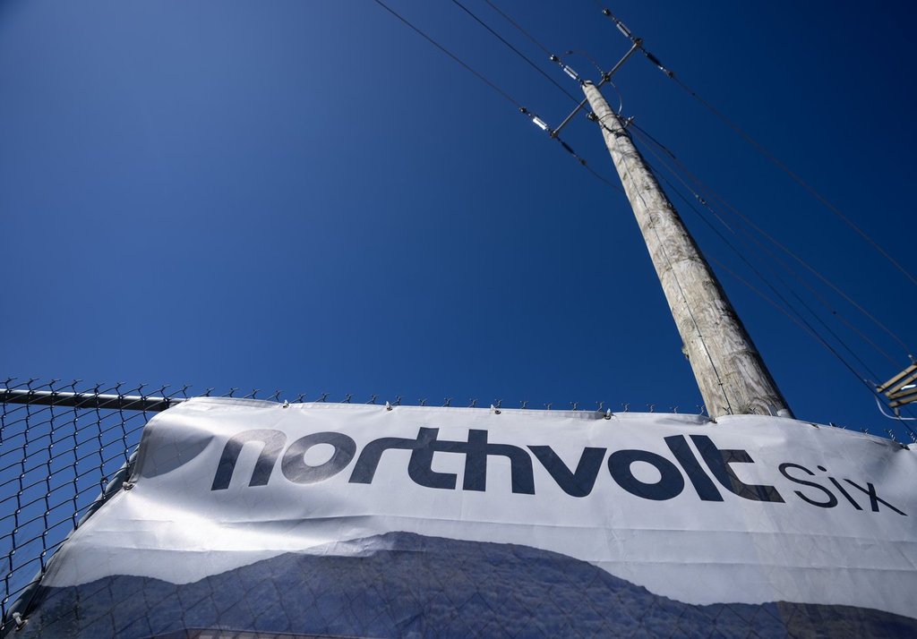 Signage is seen at the entrance to the Northvolt plant, dubbed Northvolt Six, in Saint-Basile-le-Grande, Que., on Thursday, March 27, 2025. THE CANADIAN PRESS/Christinne Muschi.