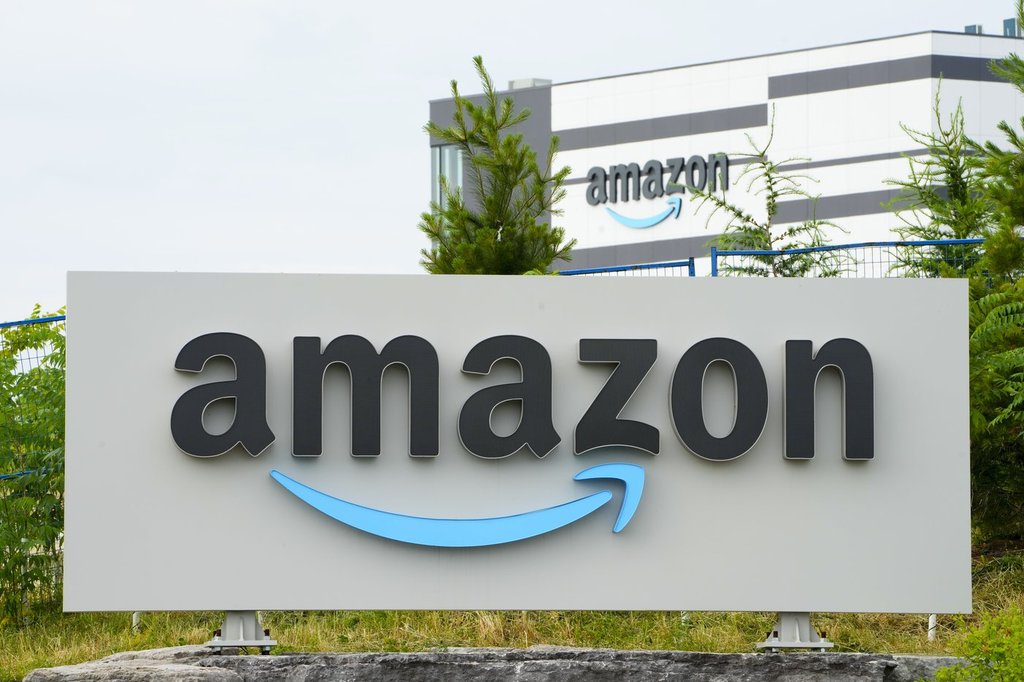 Signage at an Amazon fulfilment centre is pictured in Ottawa on Monday, July 11, 2022. 