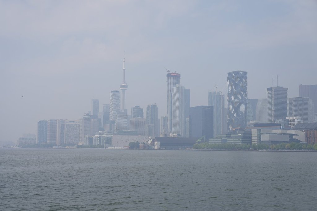 A city view of Toronto on Monday July 14, 2025. The Air Quality Health Index rating for Toronto was at seven, or "high risk," from wildfire smoke on Thursday morning.
