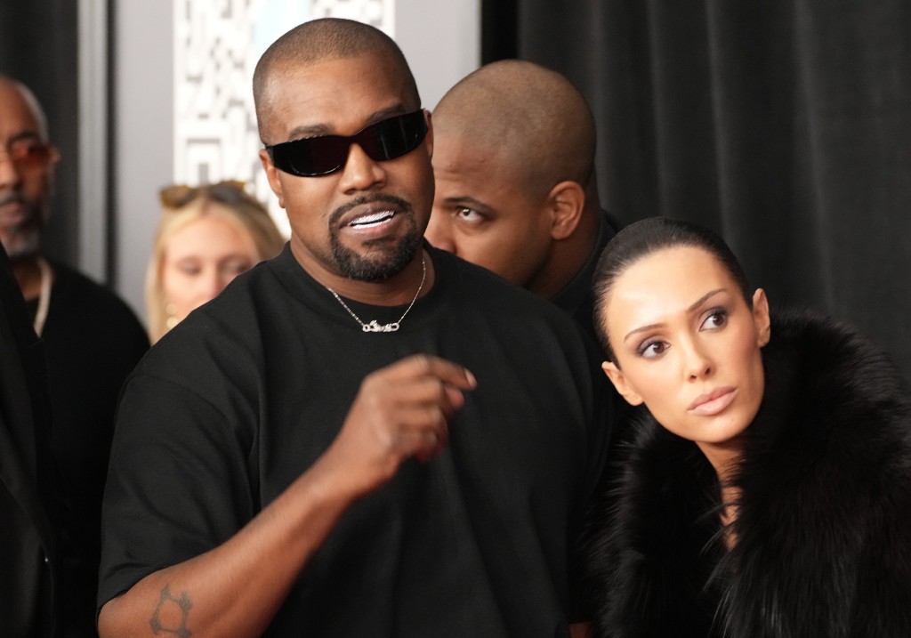 (L-R) Kanye West and Bianca Censori attend the 67th GRAMMY Awards at Crypto.com Arena on February 02, 2025 in Los Angeles, California.