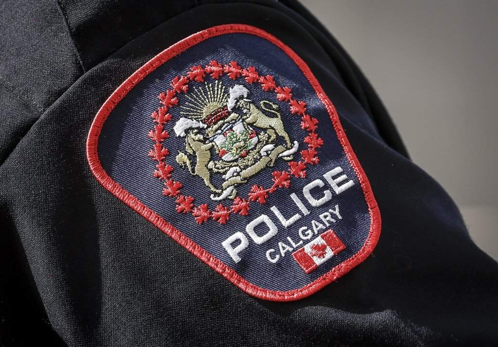 The shoulder patch of a Calgary Police Service officer is pictured in Calgary, Alta., Friday, July 4, 2025.THE CANADIAN PRESS/Jeff McIntosh.