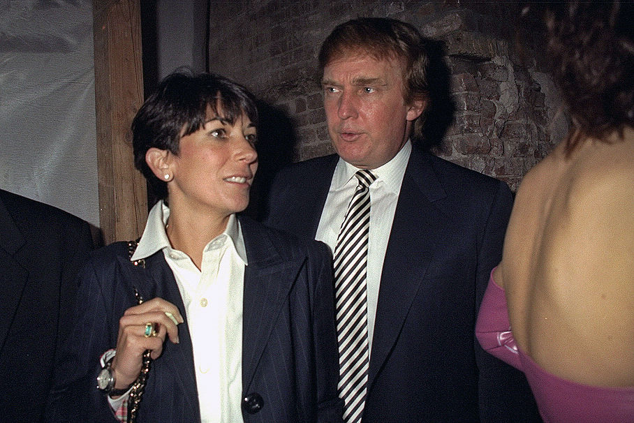 Pictured are Ghislaine Maxwell and Donald Trump at the 50th anniversary for both the Ford Modeling Agency and Pantene hair care products on October 30, 1997.