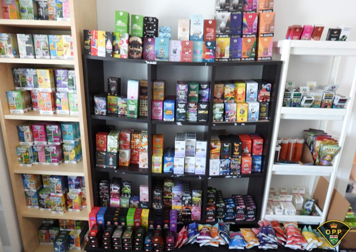 Shelves of small packages in different colours.