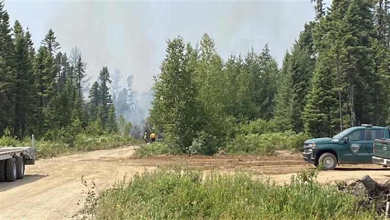 A wildfire burns in Miramichi, New Brunswick on August 7, 2025.