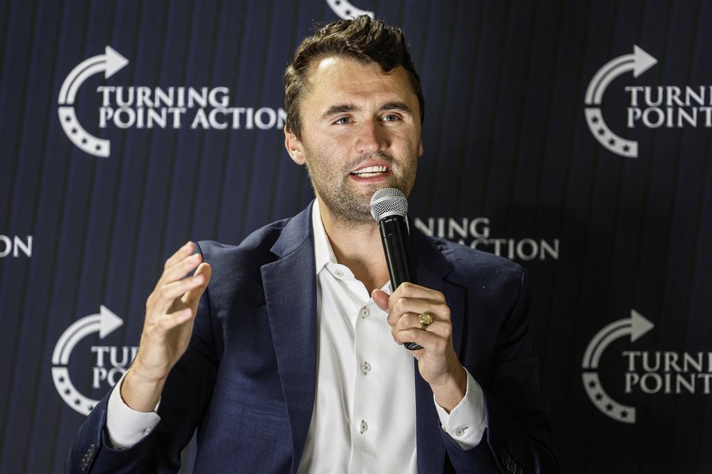 Charlie Kirk speaks during a town hall meeting on March 17, 2025, in Oconomowoc, Wis.