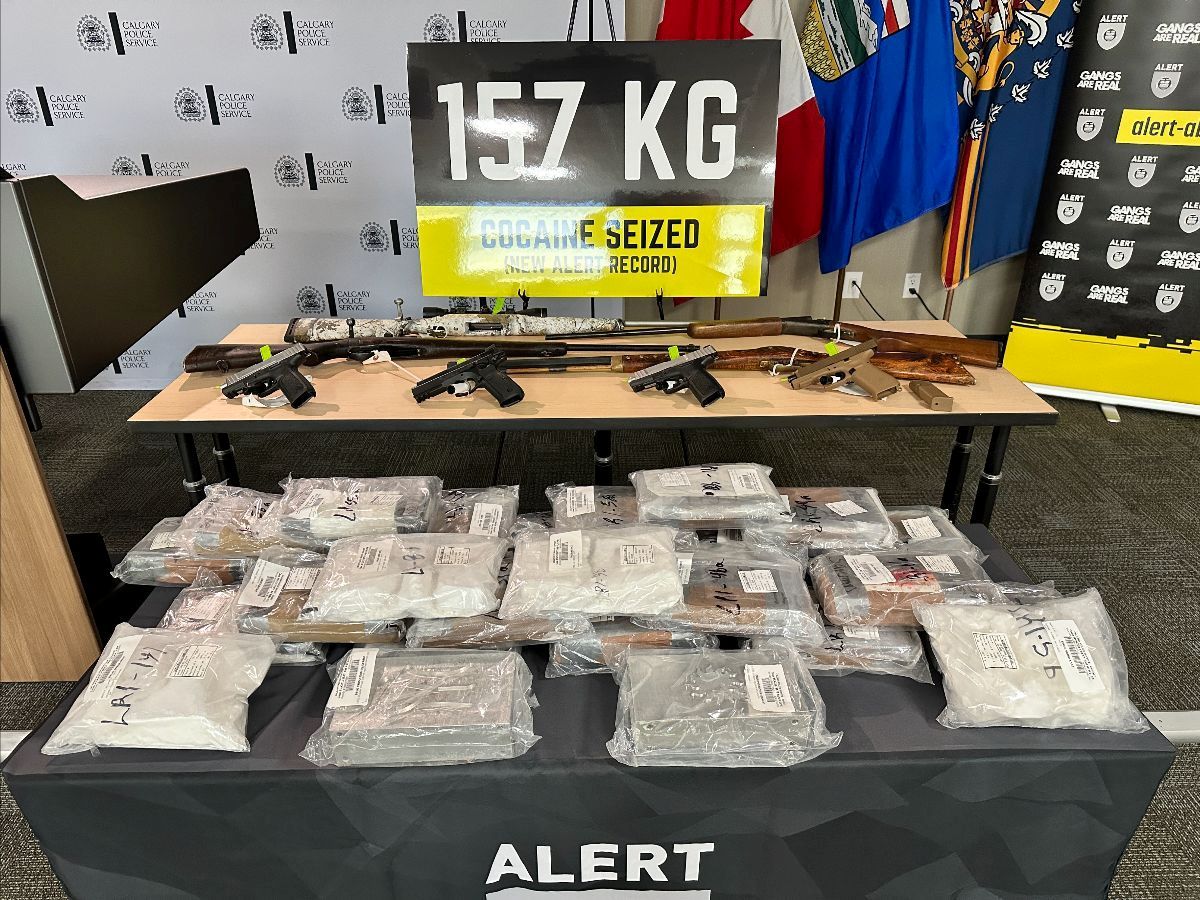 Some of the drugs and 157 kilograms of cocaine with a 96-98 per cent purity that was seized in Canada and the U.S. as part of a cross-border investigation into drugs being smuggled from Mexico to Alberta.