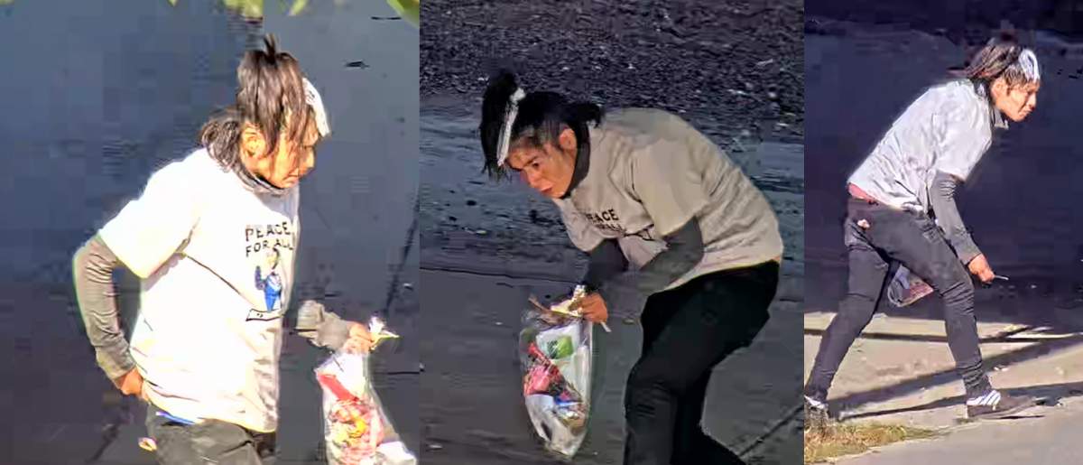These images, released by the Calgary police, show a woman who investigators want to speak with in relation to the death of an 80-year-old cyclist on a city pathway last week.