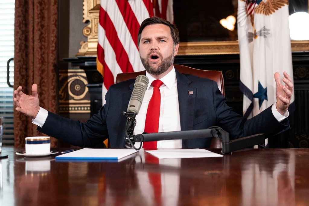 Vice President JD Vance hosts an episode of 'The Charlie Kirk Show' at the White House, following the assassination of the show's namesake, Monday, Sept., 15, 2025, in Washington.
