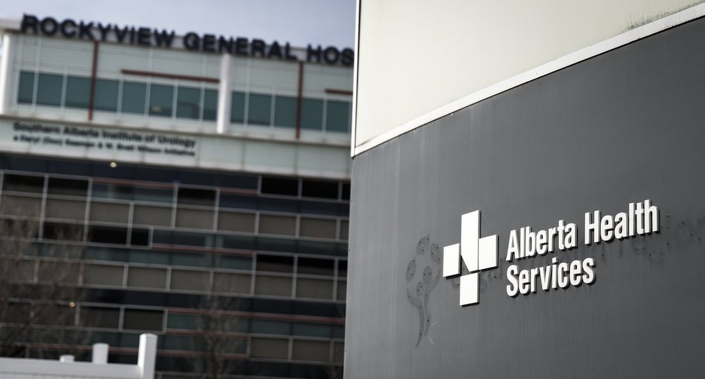 An Alberta Health Services sign is pictured outside the Rockyview General Hospital in Calgary, Thursday, March 20, 2025.