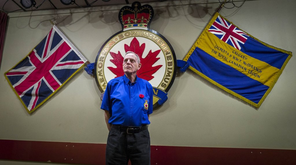 Royal Canadian Legion Calgary No. 1 Branch president Phil MacAulay is interviewed at the legion hall in Calgary, on Monday, Nov. 3, 2025. THE CANADIAN PRESS/Jeff McIntosh.