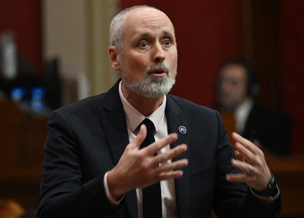 Quebec Solidaire MNA Vincent Marissal during question period at the legislature in Quebec City, Tuesday, March 18, 2025.  THE CANADIAN PRESS/Jacques Boissinot.