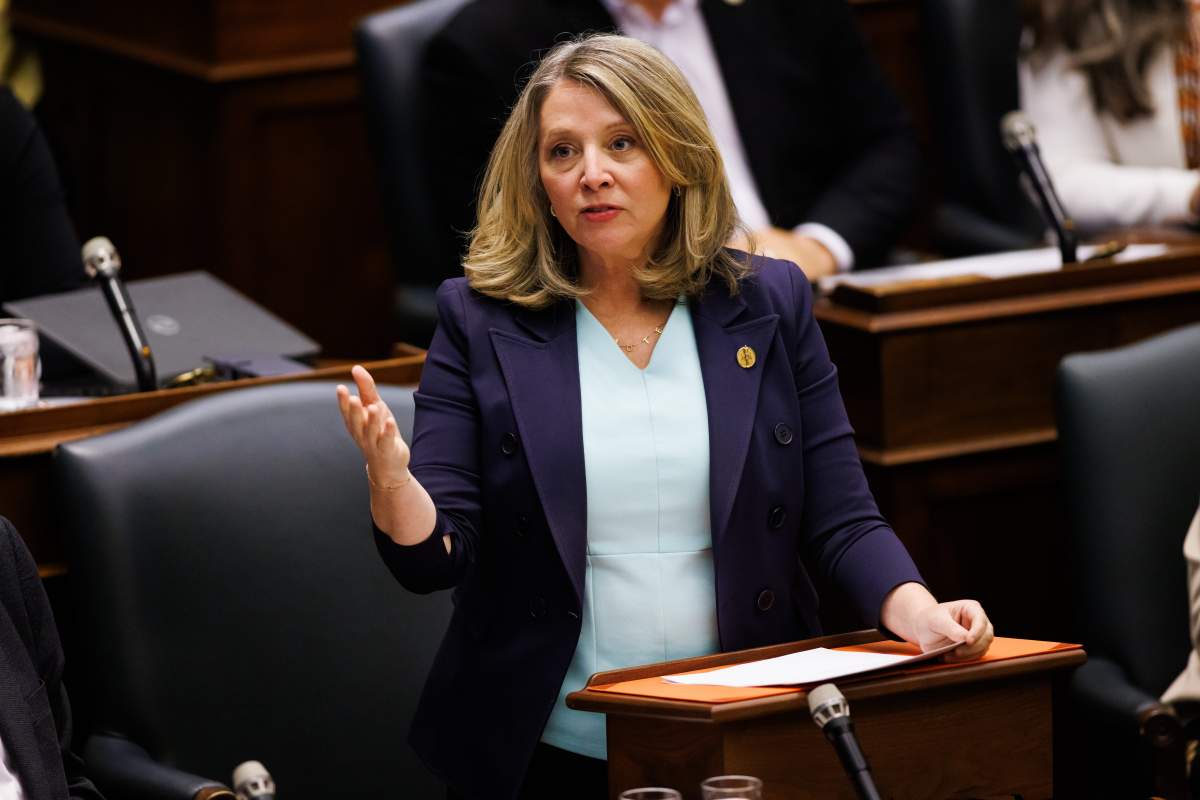 NDP Leader and MPP Marit Stiles speaks during Question Period at Queen’s Park in Toronto on Tuesday, May 13, 2025.