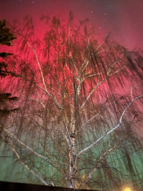 A red aurora is captured on camera in Hanna, Alta. on Tuesday, Nov. 11, 2025.