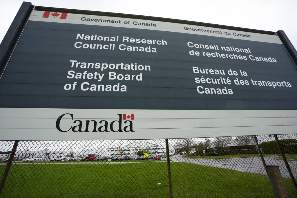 Transportation Safety Board of Canada (TSB) signage is pictured outside TSB offices in Ottawa on Monday, May 1, 2023. 