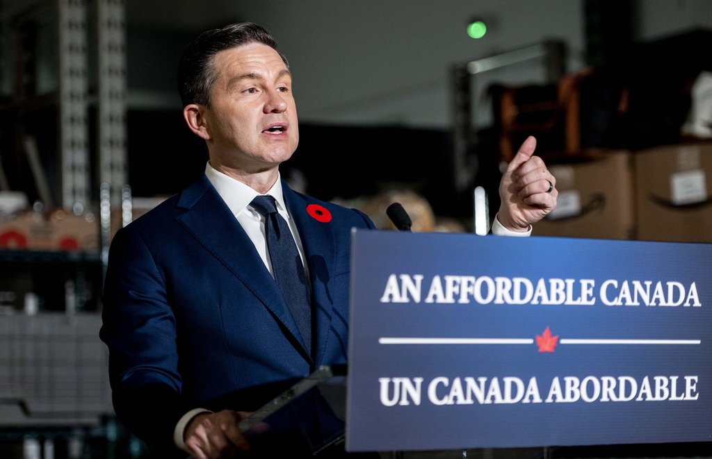 Leader of the Conservative Party Pierre Poilievre speaks during a press conference in Ottawa, on Sunday, Nov. 2, 2025. THE CANADIAN PRESS/Spencer Colby.