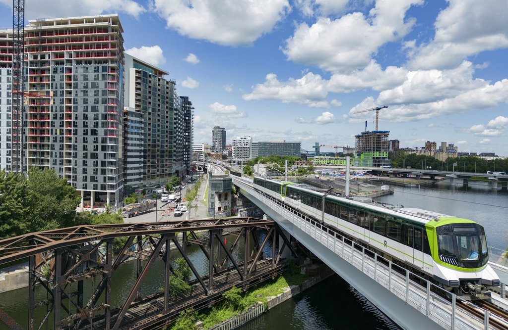 The Réseau express métropolitain (REM) train has a test run from downtown Montreal, Wednesday, July 19, 2023. THE CANADIAN PRESS/Christinne Muschi.
