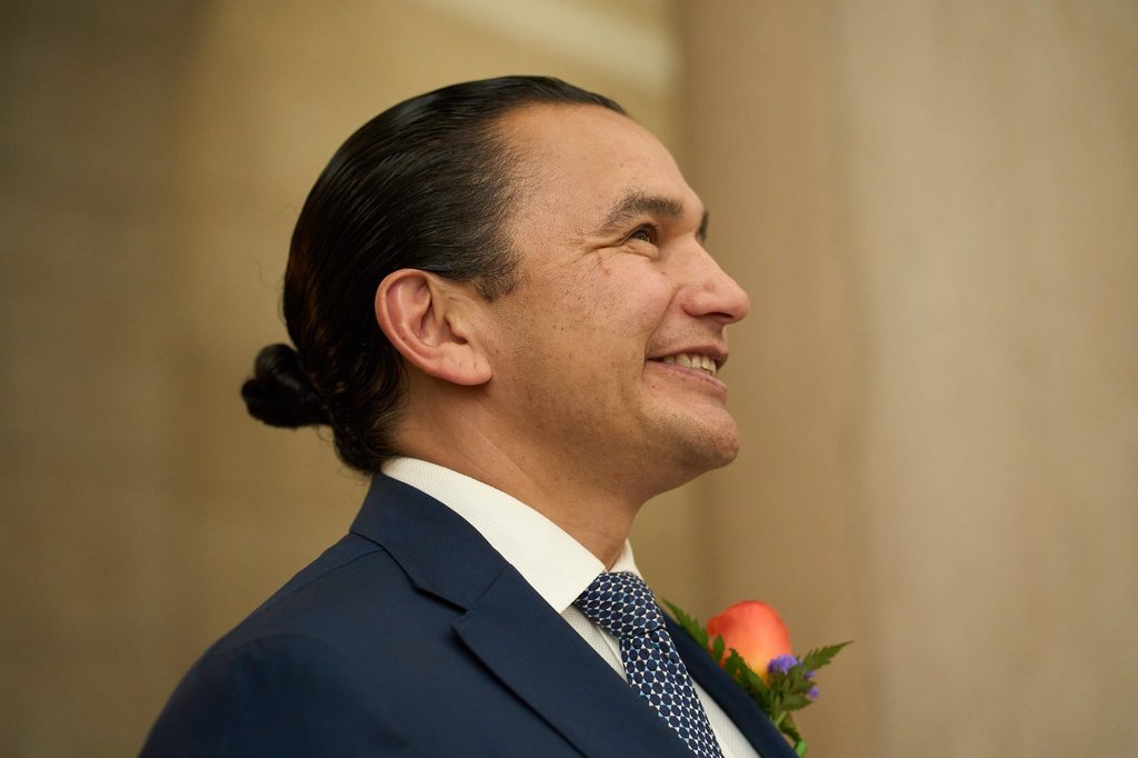 Manitoba Premier Wab Kinew waits before the throne speech at the Manitoba Legislative Building in Winnipeg, Tuesday, Nov. 18, 2025. THE CANADIAN PRESS/David Lipnowski.