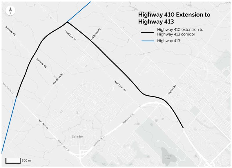 The 410 extension will arc westward onto the Highway 413 route.
