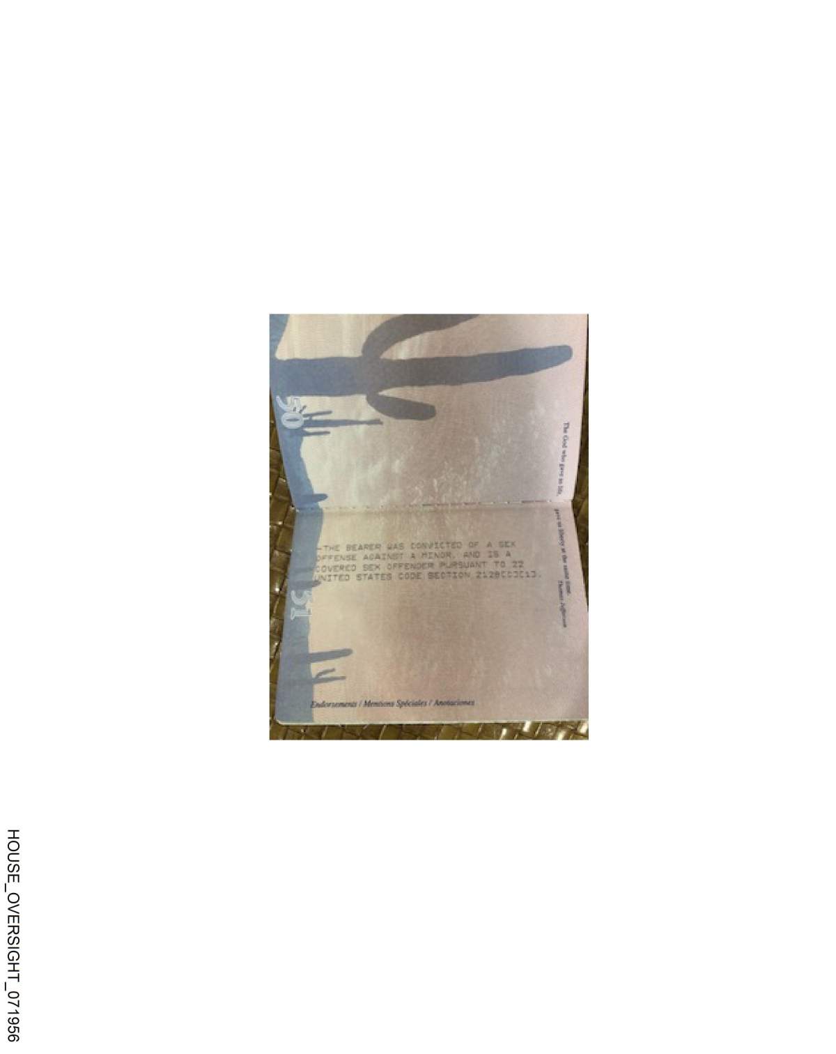 A page from Epstein's passport.