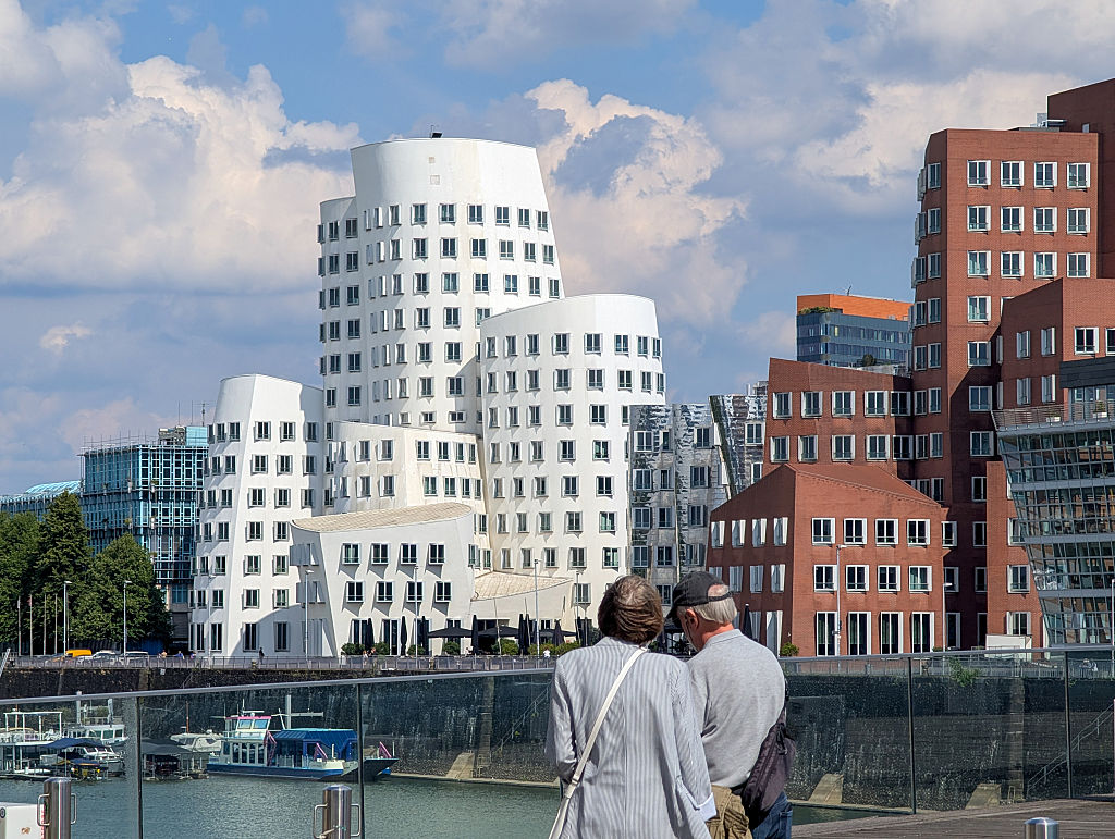 The Gehry buildings at the MedienHafen in Duesseldorf, North Rhine-Westphalia, Germany, on July 30, 2025.