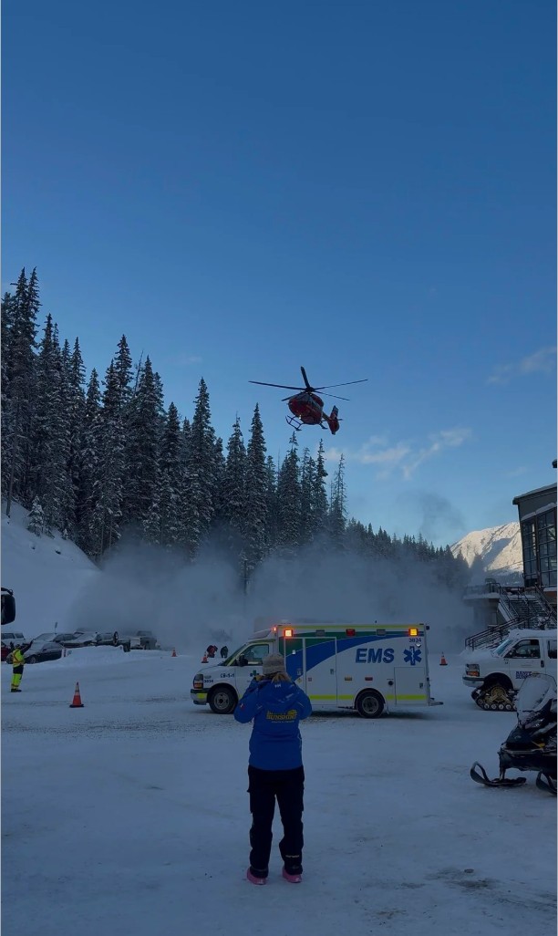 STARS air ambulance and EMS responding to an emergency at Sunshine Village ski resort in Banff National Park, Alta. on Saturday, Dec. 27, 2025.