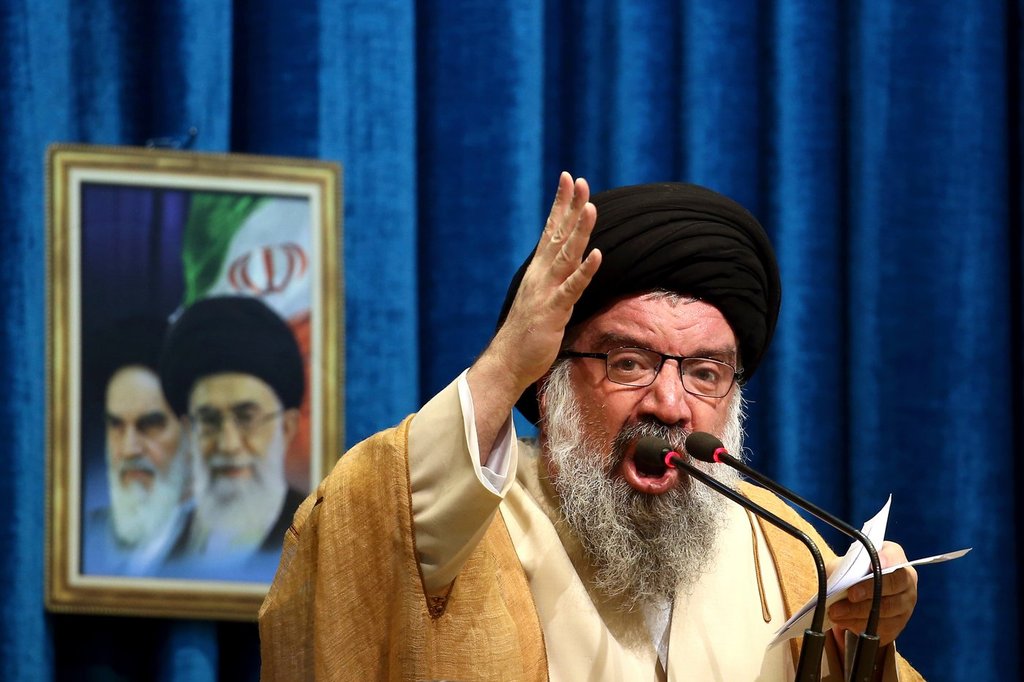 FILE – Iranian senior cleric Ahmad Khatami delivers his sermon during Friday prayer ceremony in Tehran, Iran, Friday, Jan. 5, 2018. (AP Photo/Ebrahim Noroozi, File)