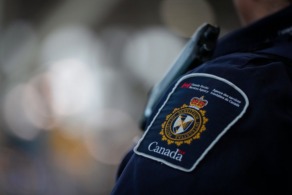 A Canada Border Services Agency patch is seen on the uniform of a CBSA officer at Vancouver International Airport, in Richmond, B.C., on Friday, Oct. 3, 2025.