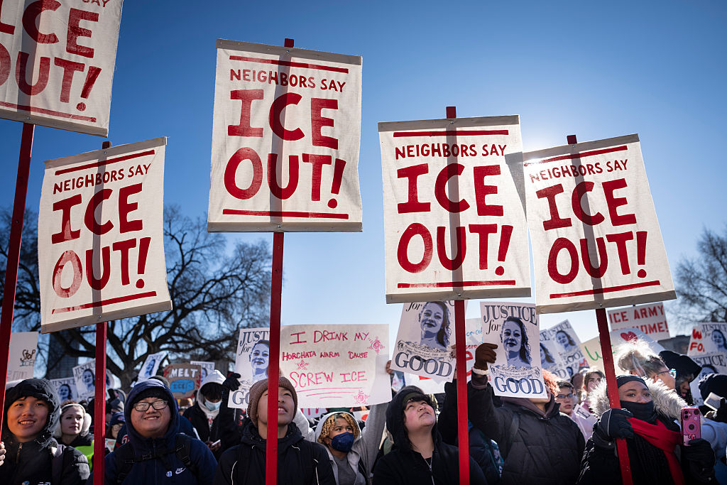 Students from St. Paul public schools protest at a massive walkout to the State Capitol in St. Paul, Minn., to protest ICE actions in Minnesota. on Wednesday, January 14, 2026.