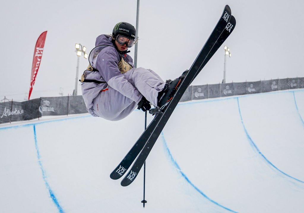 Canada's Cassie Sharpe competes during the women's World Cup freeski halfpipe event in Calgary, on Saturday, Jan. 3, 2026.