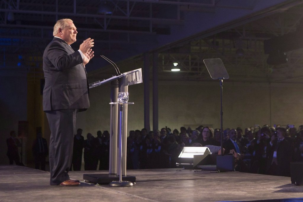Ontario Premier Doug Ford addresses the Ontario PC Convention in Toronto, on Friday November 16 , 2018. 